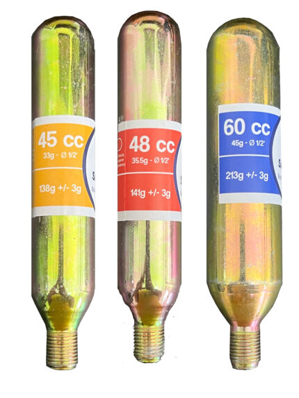 Garrafa Co2 45cc, 48cc y 60cc Airbag Moto, Equitación y Chalecos Salva vidas Rosca 1/2" 20unf